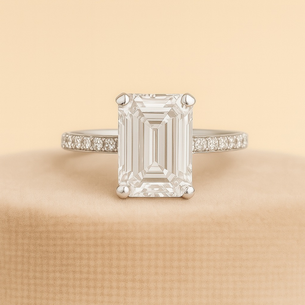 4ct D VVS1 Platinum Emerald cut Moissanite Ring